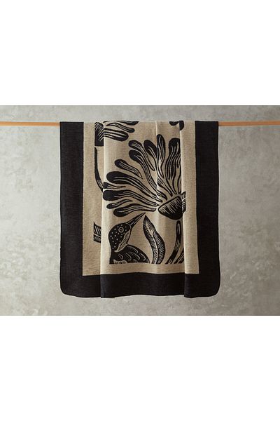 English Home Floreo Cotton Single Blanket 150x200 Cm Beige - Black