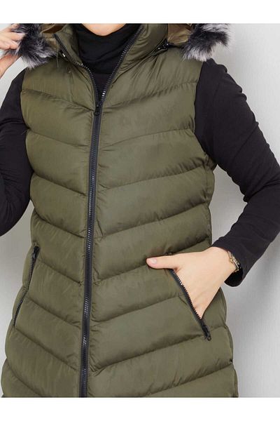 KMKkombin KMK COMBIN WOMEN'S LONG FRONT ZIP HOODED INFLATABLE VEST