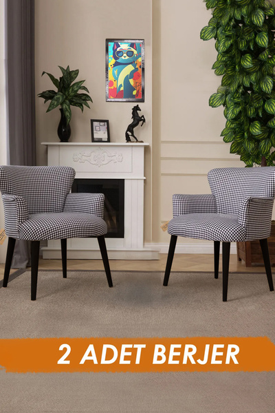 LOVİSSE HOME Siyah Ayak 2li Berjer Set Tekli Koltuk Balkon, Ofis, Bekleme, Güzellik Merkezi, Çay Seti