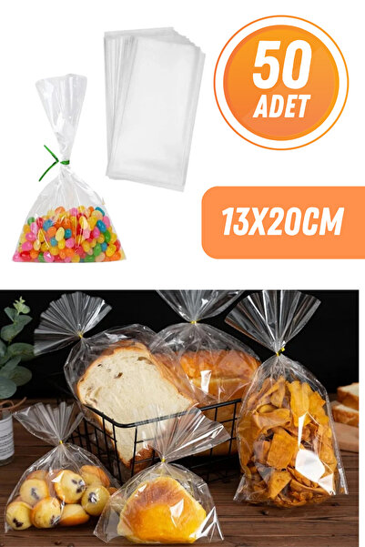 Eliz Party Parlak Bantsız Şeffaf Jelatin Kurabiye Aksesuar Paketleme Poşeti 13x20cm 50 Adet
