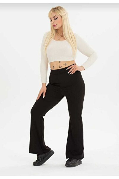 TİGERS plus size high waist ruffled winter ribbed leggings