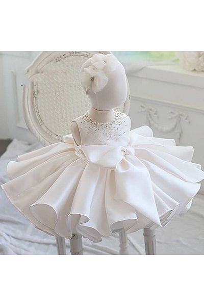 stormax Vogueart Elegant Bead Embellished Princess Bow Satin Children's Dress
