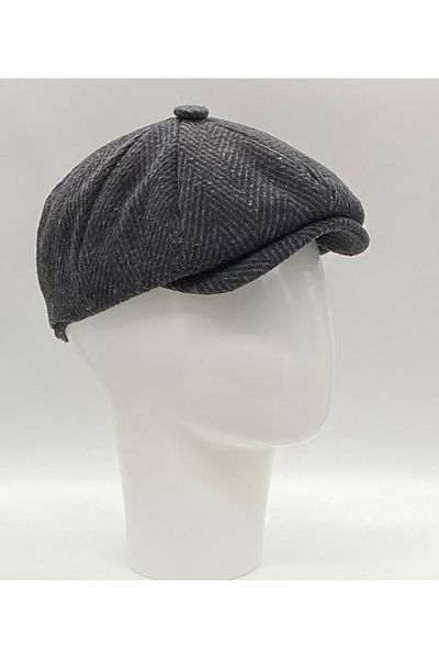 Hoppe Winter Woolen Herringbone Patterned English Style 8-Piece Peaky Blinders Cap Hat
