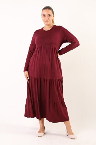 SENTEX rochie de damă cu mâneci lungi, cu volane în 3 straturi, bordeaux