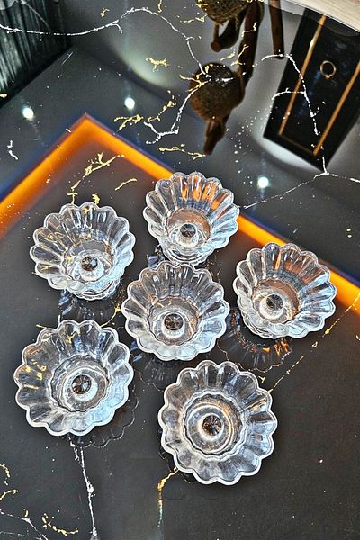 Gülümseten Avm Gülümseten Avm 6-Piece Footed Glass Sugar Bowl Snack Bowl | Coffee Side Serving Turkish Delight Bowl