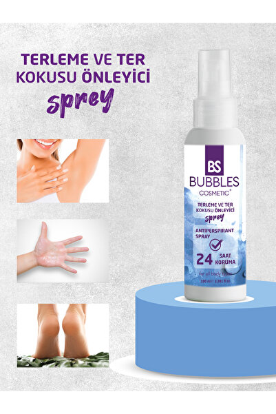bs bubbles cosmetic Terleme Ve Ter Kokusu Önleyici Sprey Antiperspirant 100ML El Ayak Koltukaltı İçin Unisex Kokusuz