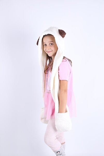 Babyhola Girl Boy Plush Beanie with Ears - Winter Babyhola 1300 with Pocket Gloves