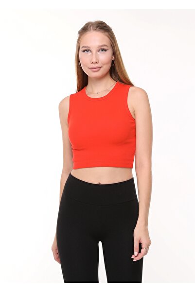 LAENT Bluză crop pentru femei de culoare cărămidă deschisă - Design cu nervur...