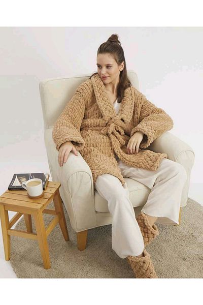 Moda Biçer Soft Hand Knitted Women's Dressing Gown