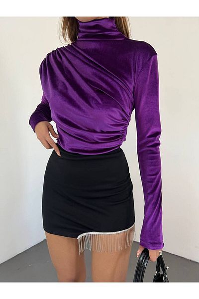 Butik Beyza Bluză cu umeri și talie din țesătură din catifea