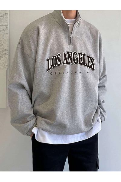 trendgar lossangeles з принтом, сірий, з високим коміром, з напівзастібкою