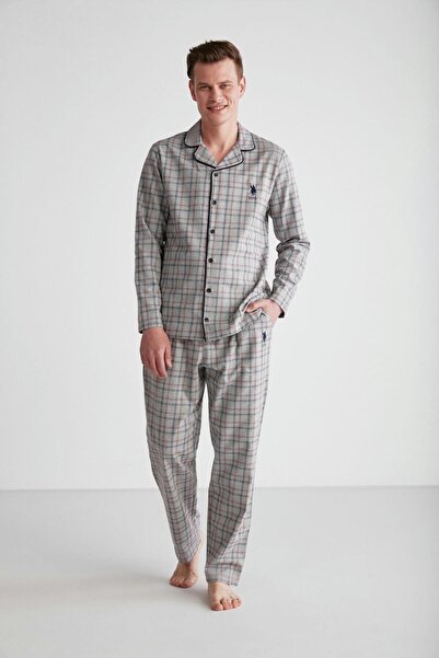 U.S. Polo Assn. Erkek Gri Boydan Patlı 2'li Pijama Takımı