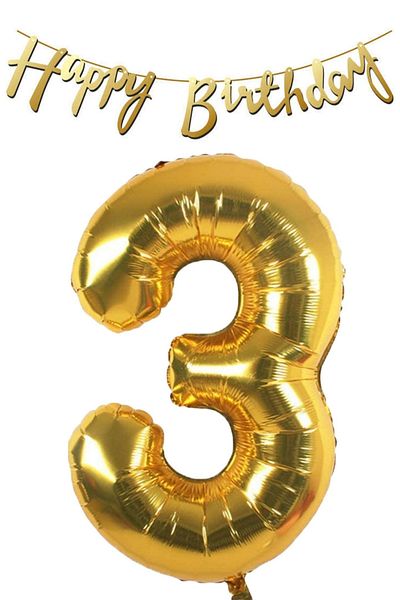 ELGALA Happy Birthday Written Pennant and 3 Numbers Foil Balloon