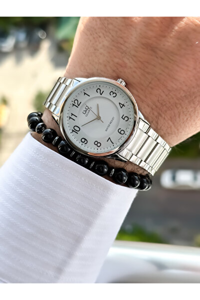 Q&Q Brand Steel Strap, Waterproof, Silver Color Men's Wristwatch+Bracelet