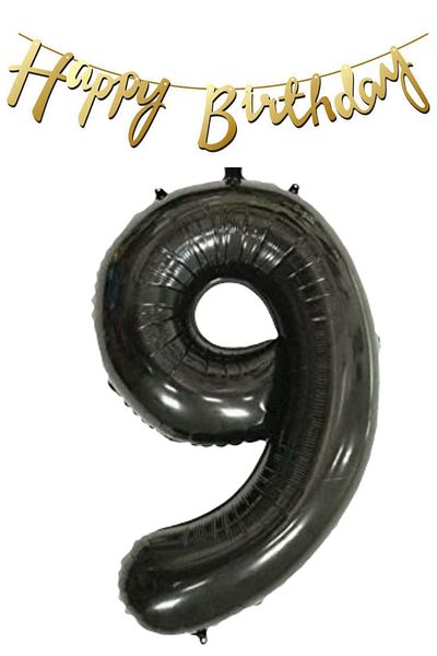 ELGALA Happy Birthday Written Pennant and Number 9 Foil Balloon