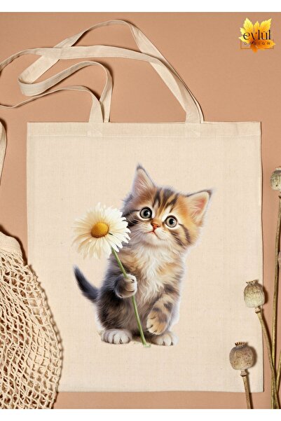 Eylül Design Floral Cute Cat Special Design Printed Organic A Quality Raw Clo...