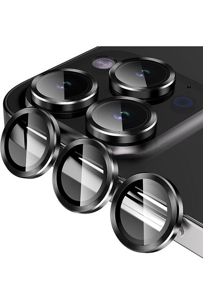 USIDE إطار معدني زجاجي واقٍ لهاتف iPhone 15 Pro Max وIphone 15 Pro متوافق مع كاميرا 9H باللون الأسود [مجموعة من 3]