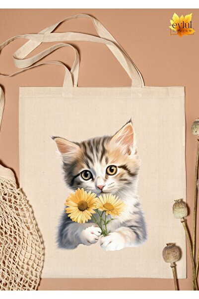 Eylül Design Floral Cute Cat Special Design Printed Organic A Quality Raw Clo...