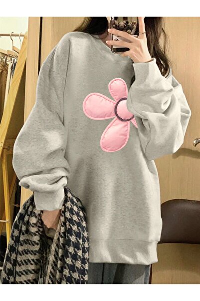 Tarzsokak Bluză gri cu imprimeu floral, cu umeri goi, mărime mare