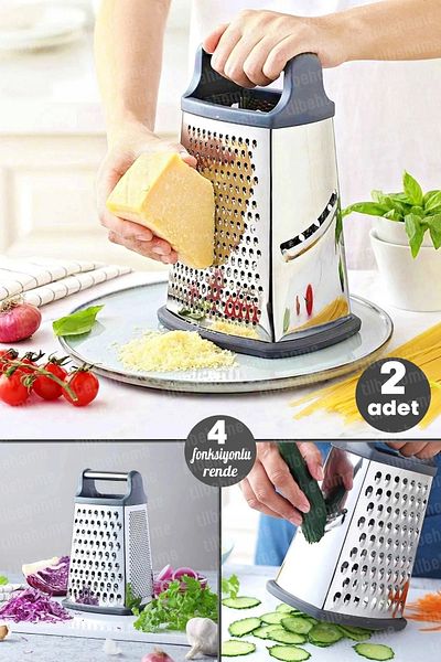 Tilbe Home 2-Piece Large Size Steel Grater Silicone Base 4-Function Garlic Cheese Vegetable Chopper Grater