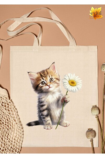 Eylül Design Floral Cute Cat Special Design Printed Organic A Quality Raw Clo...