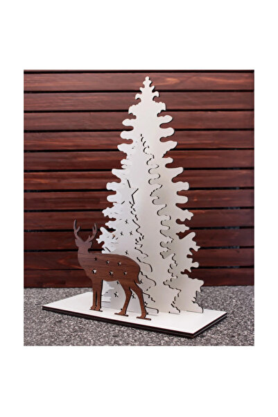 mutlu adım Decor de Crăciun 31x17cm Pom de lemn de pin neasamblat și elan maro