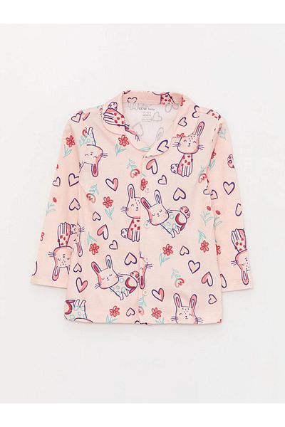 LC Waikiki Lcw Baby Polo Collar Long Sleeve Printed Baby Girl Pajama Set