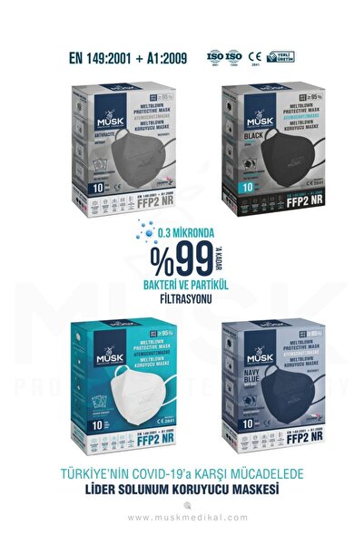Musk FFP2 4 Renk  İş Güvenliği Maske 4 Kutu 40 Adet