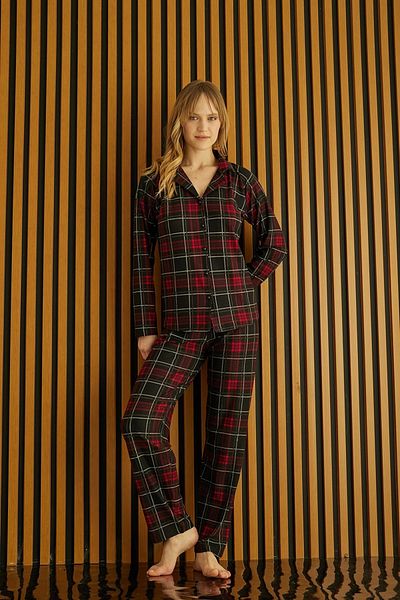 Pijamoni ΠΙΤΖΑΜΟΝΙ ΚΑΡΟ ΕΚΠΤΩΜΕΝΟ ΣΟΥΕΤ ΜΠΡΟΣΤΑ ΚΟΥΜΠΙ ΜΑΚΡΥΜΑΝΙΚΟ ΓΥΝΑΙΚΕΙΟ ΣΕΤ ΠΙΤΖΑΜΑ 5660 -Claret Red