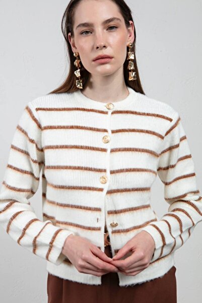 onlyvouge Gold Buttoned Striped Knitwear Cardigan