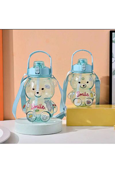 BLUE SİDE Smile Teddy Bear Model Water Bottle Water Bottle 1000ml Bpa Free Water Bottle Ayi Sirin