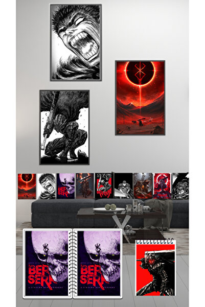 animeandyourworld Berserk 3 adet poster 9 adet fotokart 1adet A5 defter çizgi...