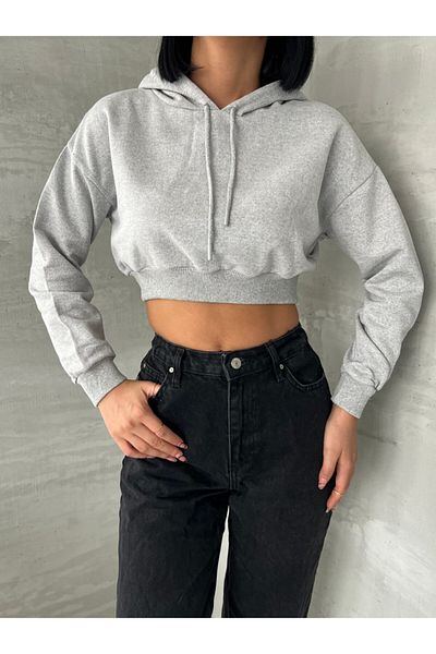 Gofeel Φούτερ GOFEEL Atelier Grey Crop Hoodie - Streetwear Y2K