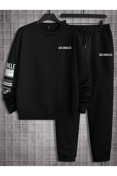 YUVEST Blackrock Unisex Los Angles Sleeve στάμπα Φούτερ με λαιμόκοψη + Φούτερ Jogger Σετ αθλητικής φόρμας