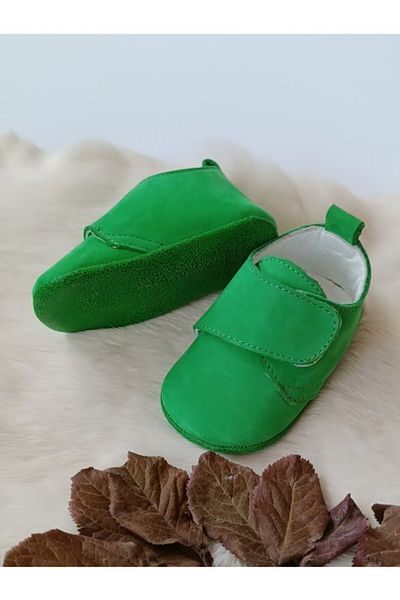 Hodore Pistachio Green Genuine Leather Velcro Baby Shoes
