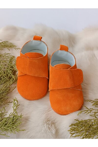 Hodore Peach Colored Genuine Leather Velcro Baby Shoes