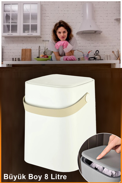 ALİNA HOME Çöp Kovası, Bas Aç Mekanizmalı 8 Lt Mutfak Çöp Kovası, Banyo Çöp K...