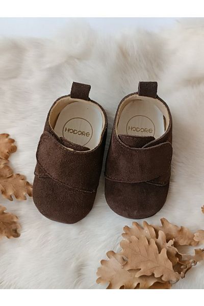 Hodore Suede Brown Genuine Leather Velcro Baby Shoes