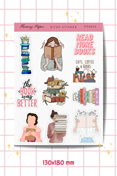 Flowery Paper Kitap Sticker - Defter ,Ajanda , Journal,Scrapbook için uygundur