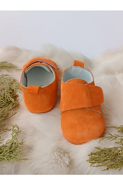 Hodore Peach Colored Genuine Leather Velcro Baby Shoes