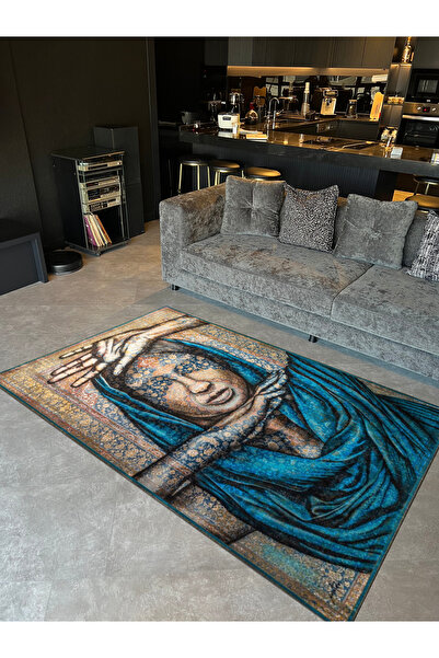 Rugs Modern Halı Artistic Patterned Decorative Carpet with a Woman's Face Fig...