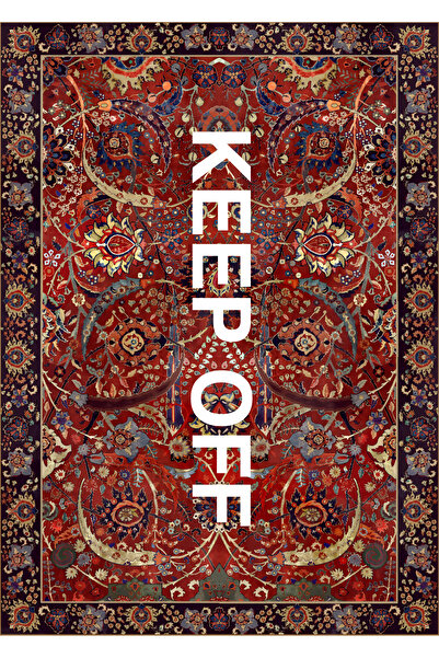 Rugs Modern Halı Vintage Bordo Keep Off Yazılı Çok Renkli Dokuma Taban Dekora...