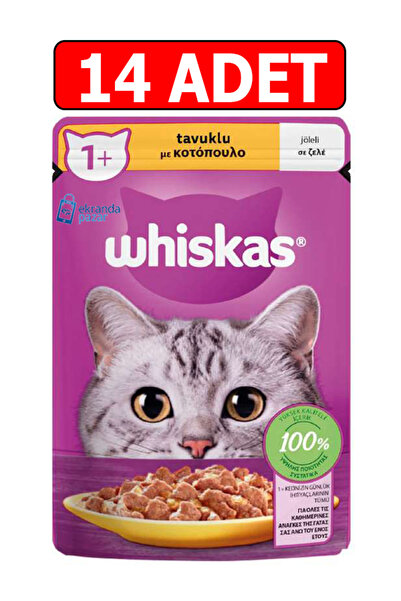 Whiskas tavuklu kedi konserve 85gr 14adet pouch kedi ıslak mama kedi yaş mama...