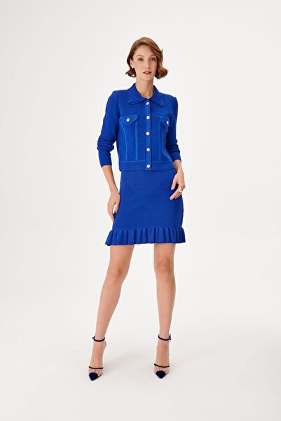 JOIN US Etek Ucu Fırfırlı Dokulu Mini Triko Etek