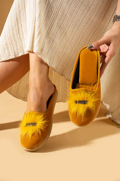 AGACE furry rhinestone closed front bundle dowry women's winter house slippers