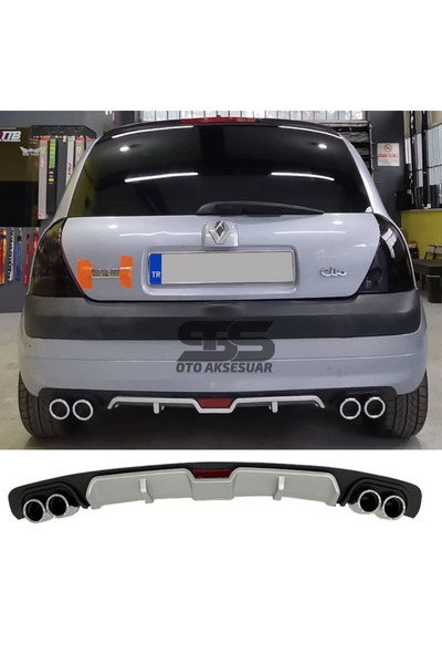 Furens Renault Clio 2 HB Difüzör Arka Tampon Eki 4 Egzoz Çıkışlı Gri