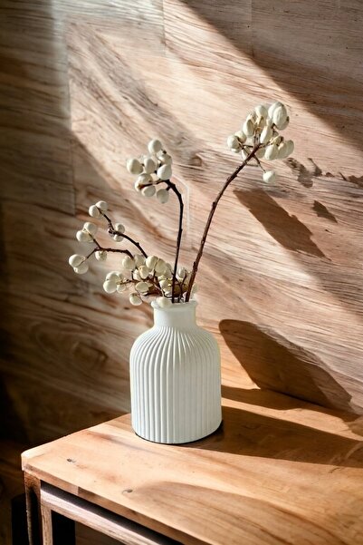 ALLEZA HOME Iskandinav Dekoratif Çizgili Minimal Beton Pampas Vazosu 10 Cm