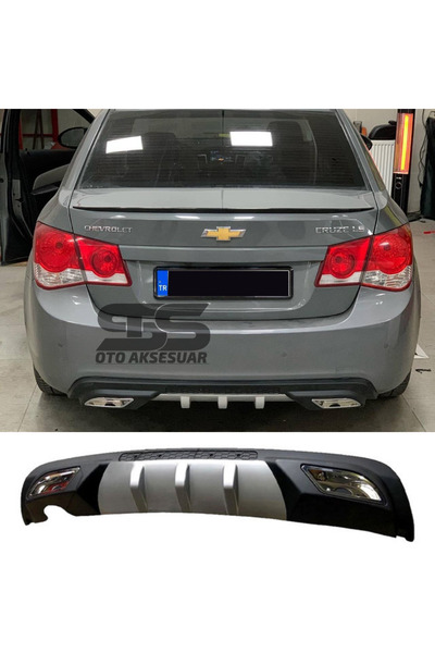 Furens Chevrolet Cruze Difüzör Arka Tampon Eki 2 Egzoz Çıkışlı Gri