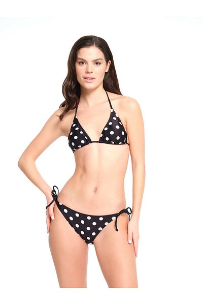 TOO SALTY SWIMWEAR Women's Black Polka Dot Triangle Bikini Set 23s109st