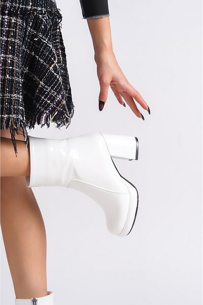 ALPELLİ Women's White Leather Design Heeled Platform Boots